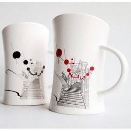 Cocera Formosa Treasure SHU-SWA028 Color Changing Porcelain Cup with Decal of Pingxi Sky Lanterns and Jiufen Old Street, Milky White