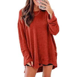 SHEWIN Sweatshirt For Women Casual Crew Neck Womens Long Sleeve Tops Oversized Sweaters for Women Lightweight Fall Clothes 2025,(US 16-18) XL,Orange