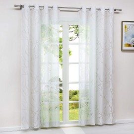 HeichkelL Curtain with Eyelets Made of Voile Transparent Burnout Curtain 1 Piece Modern Eyelet Curtain Window Curtain in Tree Branches Pattern White W x H 140 x 145 cm
