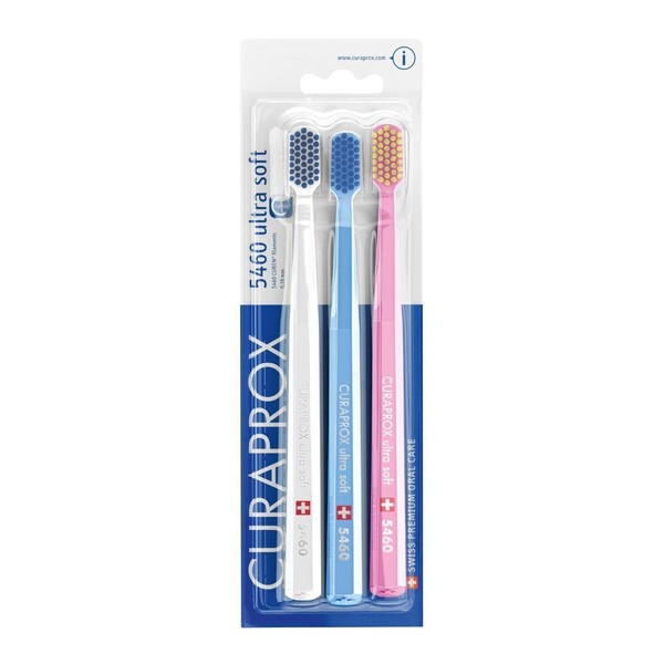 Curaprox Ultra Soft cepillo para polvo de dientes 3 Cepillos, 5460 Mejor limpieza y sensación más suave, en colores celestiales, para ella.