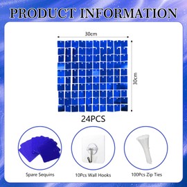 Shimmer Wall Backdrop, 24PCS Square Blue Sequin Backdrops Panel, Glitter Wall Background for Birthdays, Weddings, Graduation, Engagements, Disco Bachelorette Party Decoration (4FTx6FT)