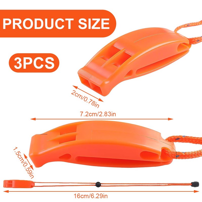 GXGM Pack of 3 with Reflective Rope, Whistle, Safety Whistle,