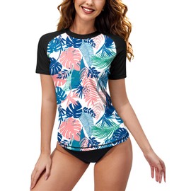 BesserBay Women's Short-Sleeved Rash Guard with Beautiful Patterns, UV Shirt Tankini, UPF 50+, S-XXL, A7, m