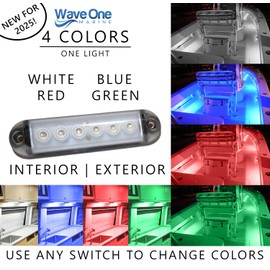 Wave One Marine 4" LED RGBW Surface Mount Courtesy Internal Driver Mount Boat Light | RV Accent | Interior Exterior Deck Transom Cockpit T Top | Waterproof IP67 (4" Round Edge)