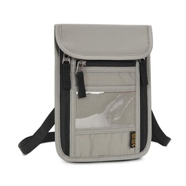 Travel Neck Pouch Neck Wallet with RFID Blocking Passport Holder Travel Pouch Neck Wallet Family Passport Holder Organizer Case (Light Grey)