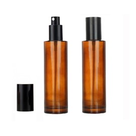 VASANA 2PCS 100ML/3.4oz Amber Glass Spray Bottles Mist Spray Press Bottles Empty Refillable Dispensers Containers with Black Seal Cap Travel Bottles for Perfumes Liquids