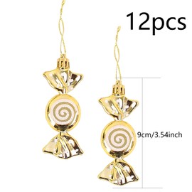 DAHI 12pcs Gold Christmas Candy Ornament Set Hanging Candy Cane Ornaments Christmas Tree Ornaments for Xmas Party Decorations(Gold)