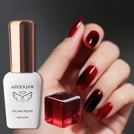 Aieenjor UV Nagellack Milky Jelly Milchig Burgunderrot 15ml - Gel Nagellack UV Transparentes Weinrot Transparent Natur UV LED Soak off Manicure Gel Lacquer Varnish
