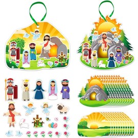 JUESMOS 16PCS Make an Easter He Lives Sticker Scenes for Kids Religious Easter Nativity Stickers Craft Easter Resurrection Scene Sticker Ornaments Christian Jesus Stickers Easter Party Favor