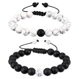 BBTO Howlite Bracelet Black Matte Agate Bracelet Couples Bracelet Distance Bracelet Energy Beads Bracelet for Valentine's Day Present (Classic Style)