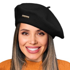 Nawati Wool French Berets for Women, Solid Color Beret Hats for Women Girls Lady, Casual and Chic Vintage Painters Hat-Black