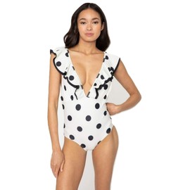 Marina West 1 PC. Ladies V Neck Double Ruffle Swimsuit (White, XX-Large)