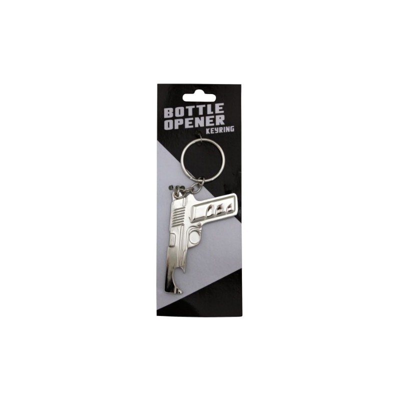 Island Dogs Gun Bottle Opener Keychain, Silver