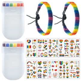 14pcs Pride Face Paint Sticks Set, Rainbow Face Paint Set With Temporary Stickers And Wristbands For Festive Celebrations, Rainbow Face Paint Stick With 2 Face Paints, 10 Stickers, 2 Wristbands