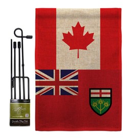 Canada Provinces Ontario Burlap Garden Flag Set with Stand Regional Canadian Territories Region Country Particular Area Small Decorative Gift Yard House Banner Double-Sided Made in USA 13 X 18.5
