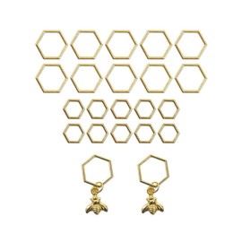 Upluckey Hexagon Bee Pendants Knitting Stitch Markers Gold Color Crochet Locking Needle Clip Knitting Tools Sewing Supplies