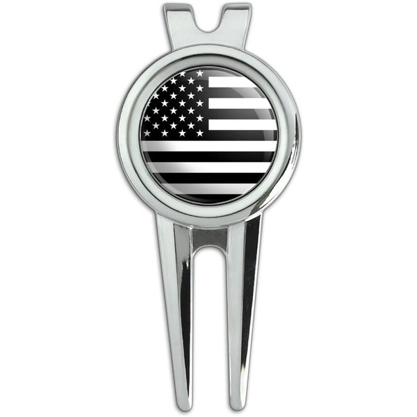 GRAPHICS & MORE Subdued American USA Flag Black White Military Tactical Golf Divot Repair Tool and Ball Marker