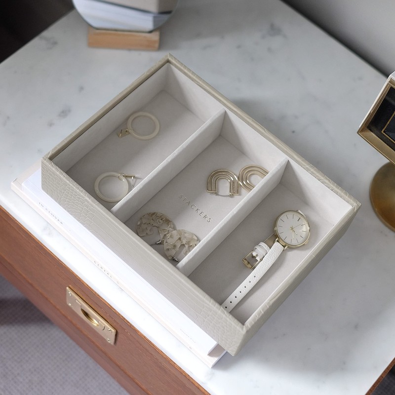Stackers Putty Croc textured Classic Medium Jewellery Box Watch/Accessories Layer