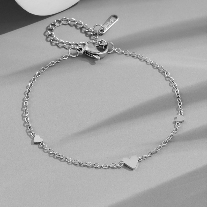 mellowact Bracelet, Anklet, Surgical Stainless Steel, Hypoallergenic, Heart Plate, Small,