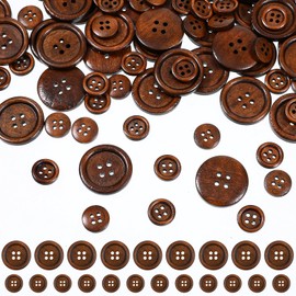 100Pcs Brown Color Wooden Buttons, 1/2 Inch and 1 Inch 4 Hole Round Wood Sewing Button DIY Crafts Wood Button for Sewing DIY Craft Clothing, Brown