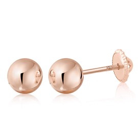 MASSETE 18k Rose Gold Ball Stud Earrings for Women and Girls Screwback Nickel Free 5mm