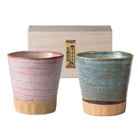 Yamakatsu Mino Pottery Cup Free Cup Set of 2, 11.2 fl oz (330 ml), Mino Kiln Hen Present, Wooden Box, Made in Japan MIN-2052A