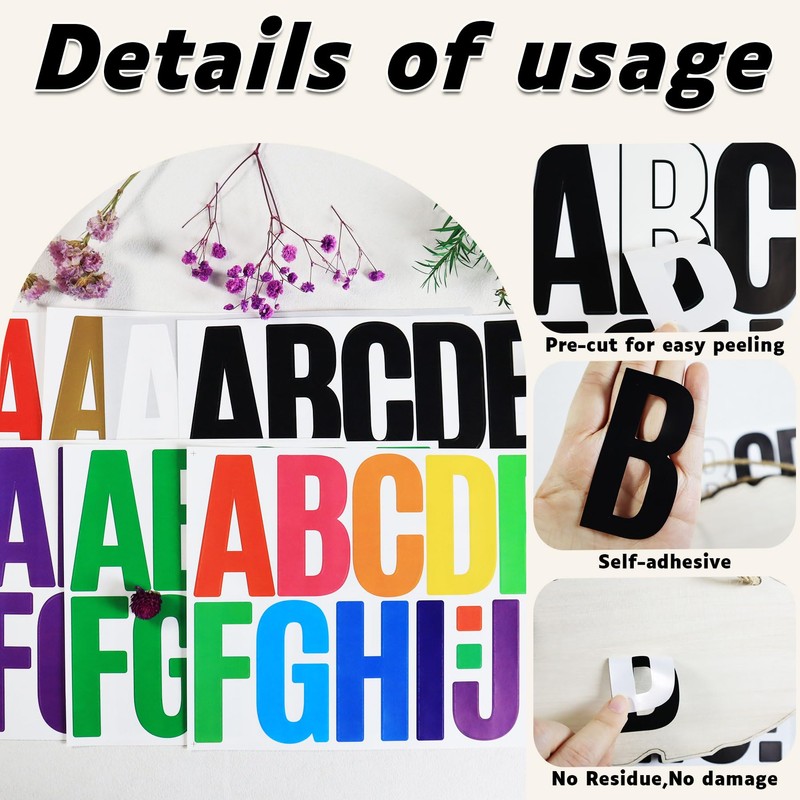 3 Inch Large Alphabet Stickers Vinyl Adhesive Letters 288 Pieces