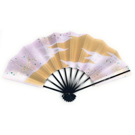 Asakusa Kimonoichi Mai Fan, Mai Fan, Wisteria Color, Geometrical Pattern and Pebbles, Black Lacquer, 9.2 inches (9 to 5 minutes), Made in Japan, Kyoto Fan, Practice and Stage