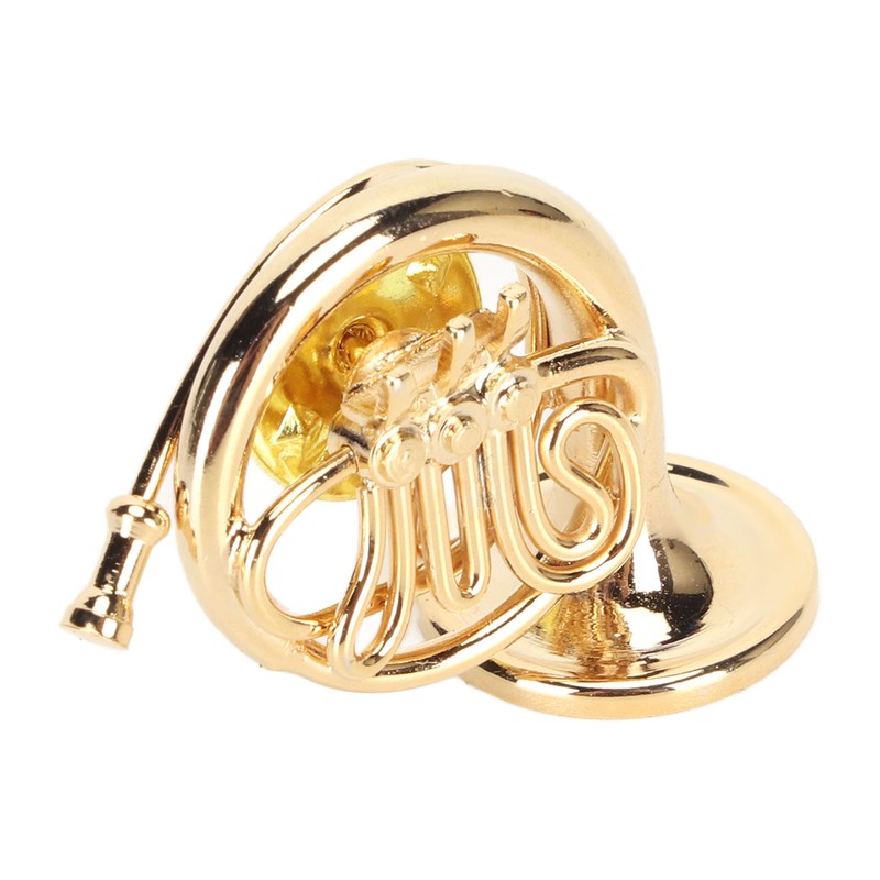Gold Miniature French Horn Shaped Lapel Brooch Pin Brass Mini