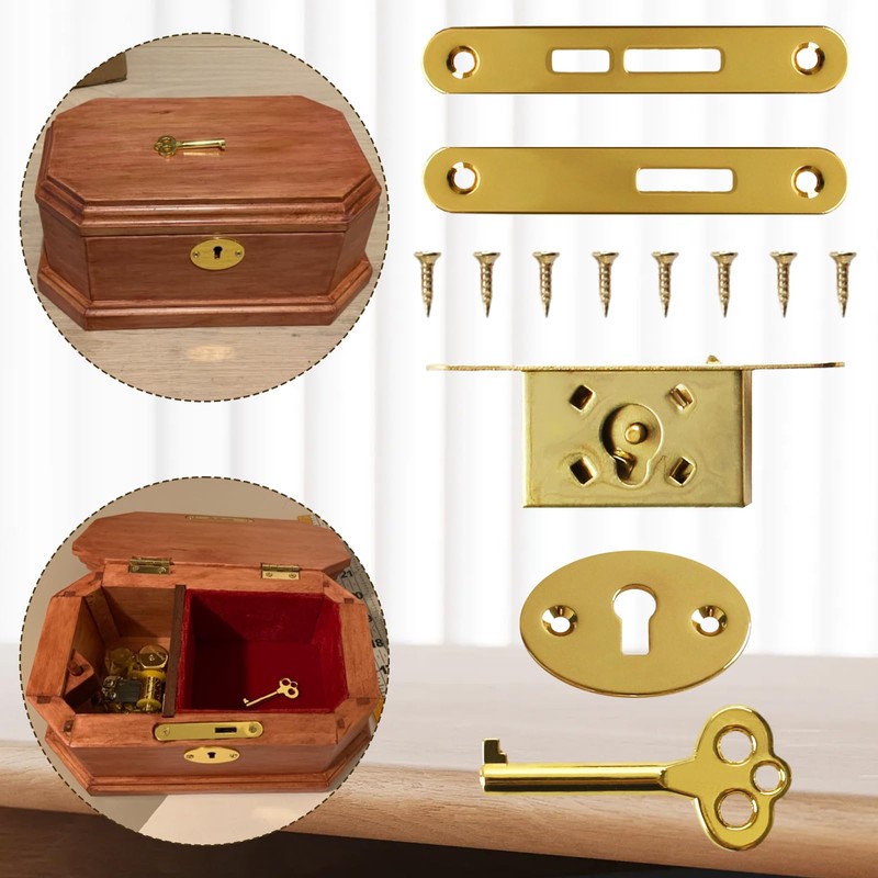 Antique Mini Lock Set for Jewelry Box, Cabinet - Decorative