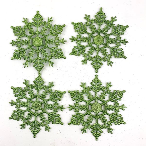 Heyiwell 24PC Green Plastic Glitter Snowflake Ornament for Christmas Tree,