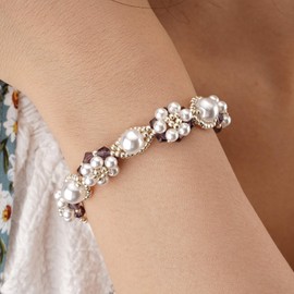 AUDLFXDIY Kendra Scott Women's Pearl Bracelet - Purple Floral Design Fashion Jewelry