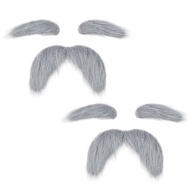 2 Set Old Man Fake Mustache and Eyebrows for Adult Children, 100 Days of School Mustaches Costumes, Grey Stick on Fake Eyebrows and Beard Adult Costume for Dress Up Party Carnival Cosplay