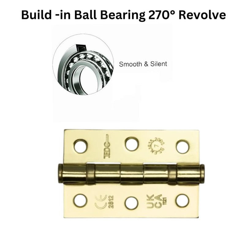 Door Hinges 3 inch Electro Brassed Ball Bearing Butt Hinges