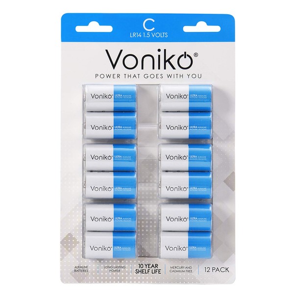 VONIKO Ultra Alkaline C Batteries,C Size LR14 Batteries 12 Pack –10-Year Shelf Life and 6-9 Times The Power as Carbon Batteries, C Cell 1.5 Volt Battery