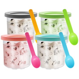 Viceda Ice Cream Pints Cups Set 4 Pack 16oz Replacement Tubs Fit for Ninja Creami Deluxe Tubs (NC300 Series, NC301, NC299AMZ, CN305A, CN301CO),Dishwasher Safe, with 4 Colored Lids & Spoons