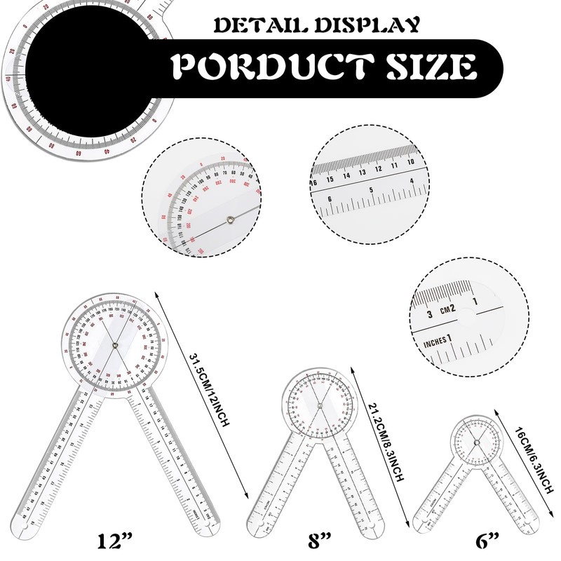 Prasacco Goniometer Set, 3 Pcs of 6/8/12 Inch Physical Therapy