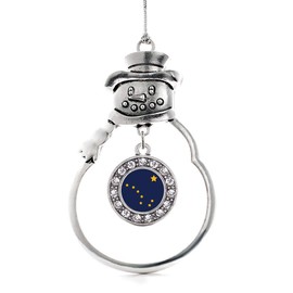 Inspired Silver - Alaska Flag - Silver Christmas Ornament - Circle Charm Christmas Tree Ornament with Cubic Zirconia - Snowman Hanging Decoration