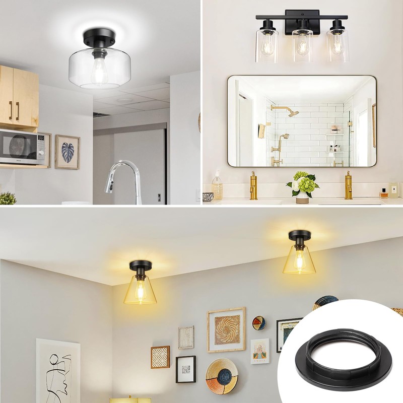 Ascher E26 Lamp Shade Rings, Threaded Socket Rings, 2 Pcs