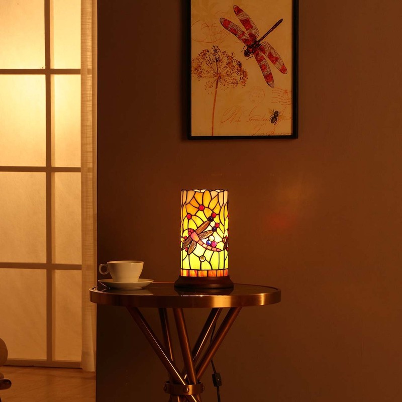 Bieye L10650 Dragonfly Tiffany Style Stained Glass Mini Table Lamp