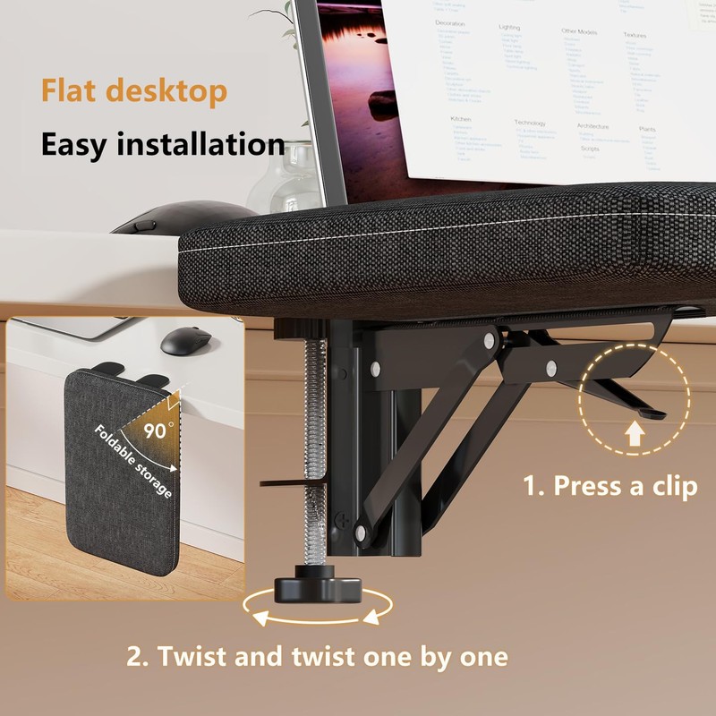 Foldable Armrest Desk Mount - Metal Support + Cushioned Pad