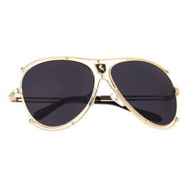 Khan Sprocket - Metal Bracket Wire Frame Driving Aviator Sunglasses (Black Gold)