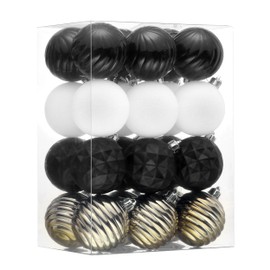 Valery Madelyn Christmas Ornaments Tree Decorations Set, 24ct Black White and Gold Shatterproof Ball Ornaments, 2.36 Inches Hanging Ornament Bulk for Xmas New Year Holiday Party Decor