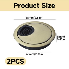 2Pcs 60mm Desk Grommet Kit,Zinc Alloy Cable Plug Hole Cover Tidies,Computer Desktop Grommets Cable Management Wire Organizers,Round for Desktop Cable Organizer,for Home and Office Tidy(Bronze)
