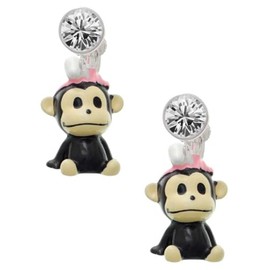 Delight Jewelry Resin Monkey with Bunny Ears - Large Clear Crystal Clip on Earrings