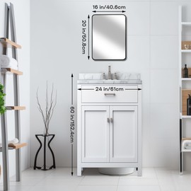 Minuover Wall Mount Mirror for Bathroom, Brush Black Metal Framed Rounded Corner Rectangular Vanity Mirror (16" x 20", Black)