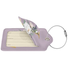 2 PCS Flower Lette L Luggage Tag for Suitcases Leather Travel Cruise Luggage Tags with Stainless Steel Loop Privacy Cover Id Label Suitcase Tags Pink