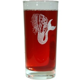 Nautical Tropical Imports Set of 4 Mermaid Tall Cooler Glasses 15oz Highball Drink Cup Sea Siren Maiden