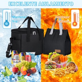 Loncheras para Mujer y Hombre 2 PCS Lonchera Aislada Reutilizable para Adulto Bolsa de Almuerzo de Gran Capacidad con Correa para el Hombro, para el Trabajo de Picnic Oficina Escuela (Negro)
