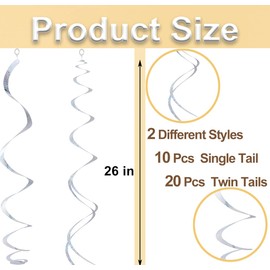 30 pcs Silver Hanging Swirls Decorations Swirl Party Decorations Plastic Party Streamer for Ceiling, 26"